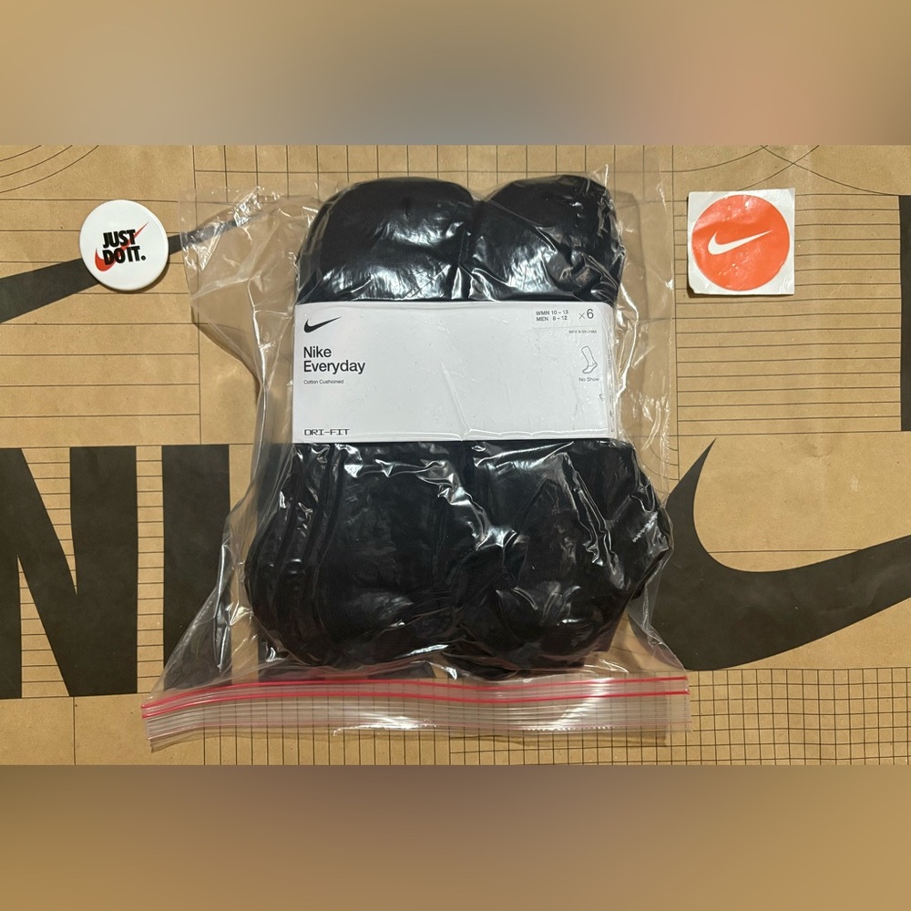 12 pairs Nike everyday Cotton Cushioned No Show Socks drifit Black SX7675-010 - Picture 8 of 16